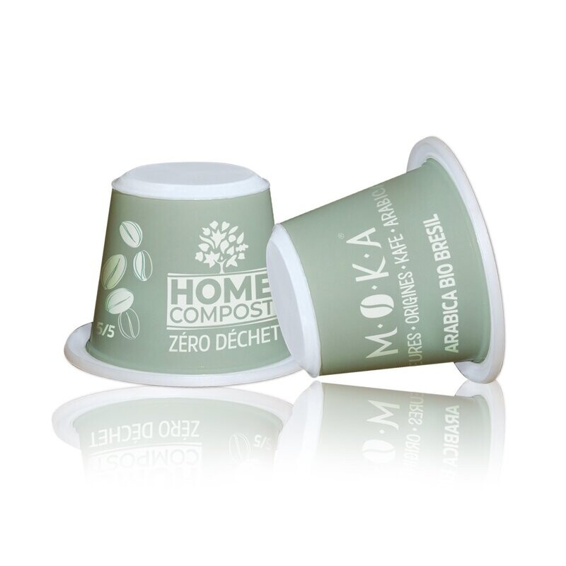 MOKA - 150 Capsules Biodégradables Home Compost Compatibles Nespresso® Zéro Déchet – Café 100% Arabica Bio D'Ethiopie