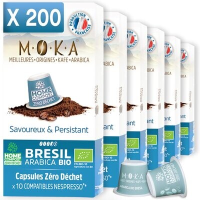 MOKA - Lot de 200 capsules - Café 100% Arabica bio du Brésil