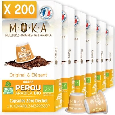 MOKA - Lot de 200 capsules - Café 100% Arabica bio du Pérou