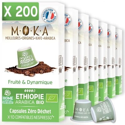 MOKA - Lot de 200 capsules - Café 100% Arabica bio d'Ethiopie