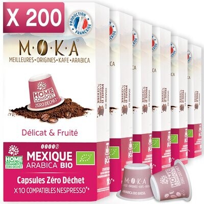 MOKA - Lot de 200 capsules - Café 100% Arabica bio Du Mexique