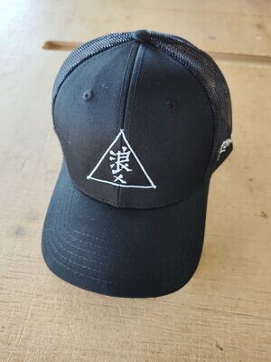 Ronin Triangle Logo Trucker Snap Back Hat - Black with White logos