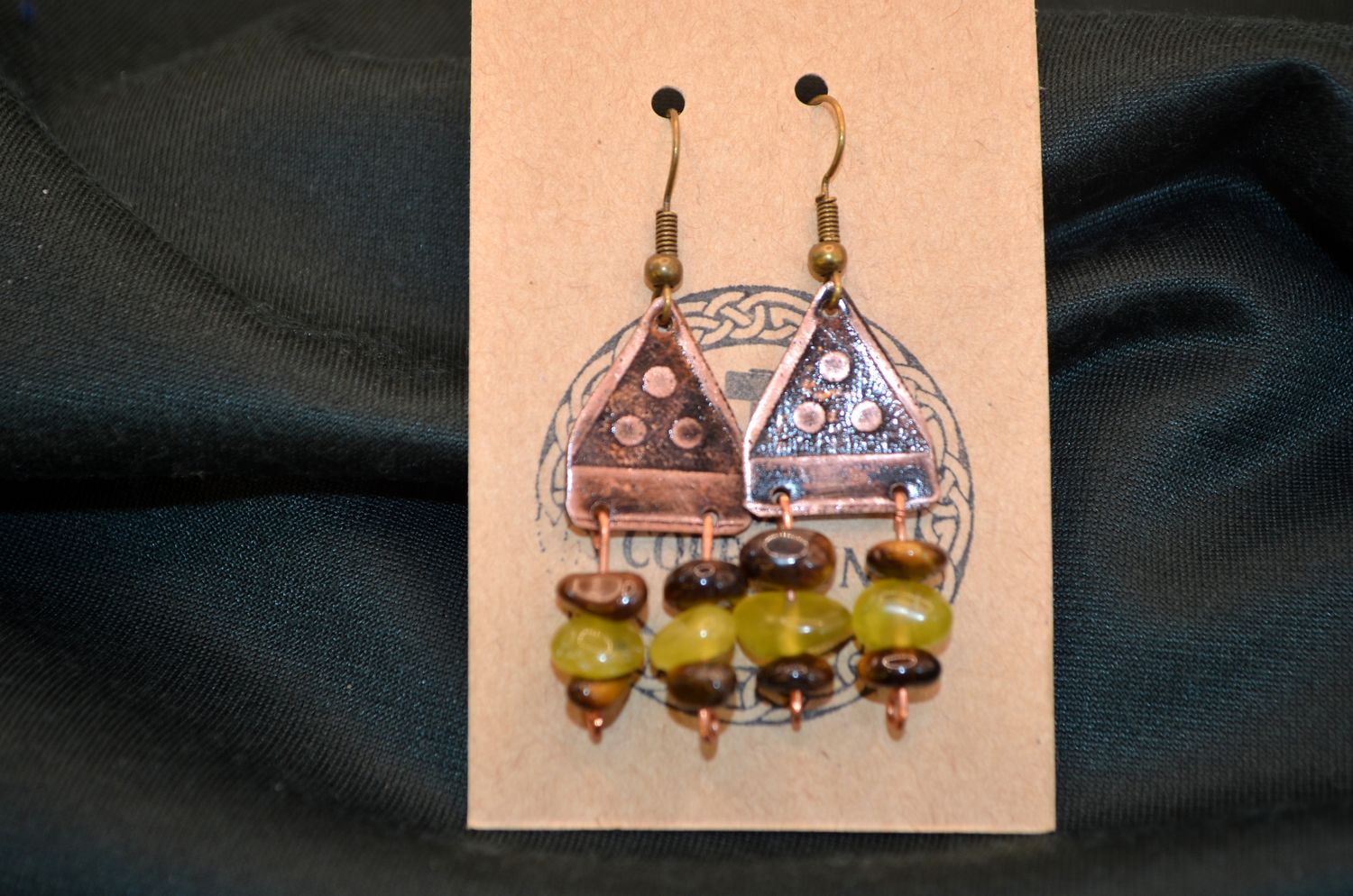 Kolczyki miedziane – cytryn &amp; tygrysie oko