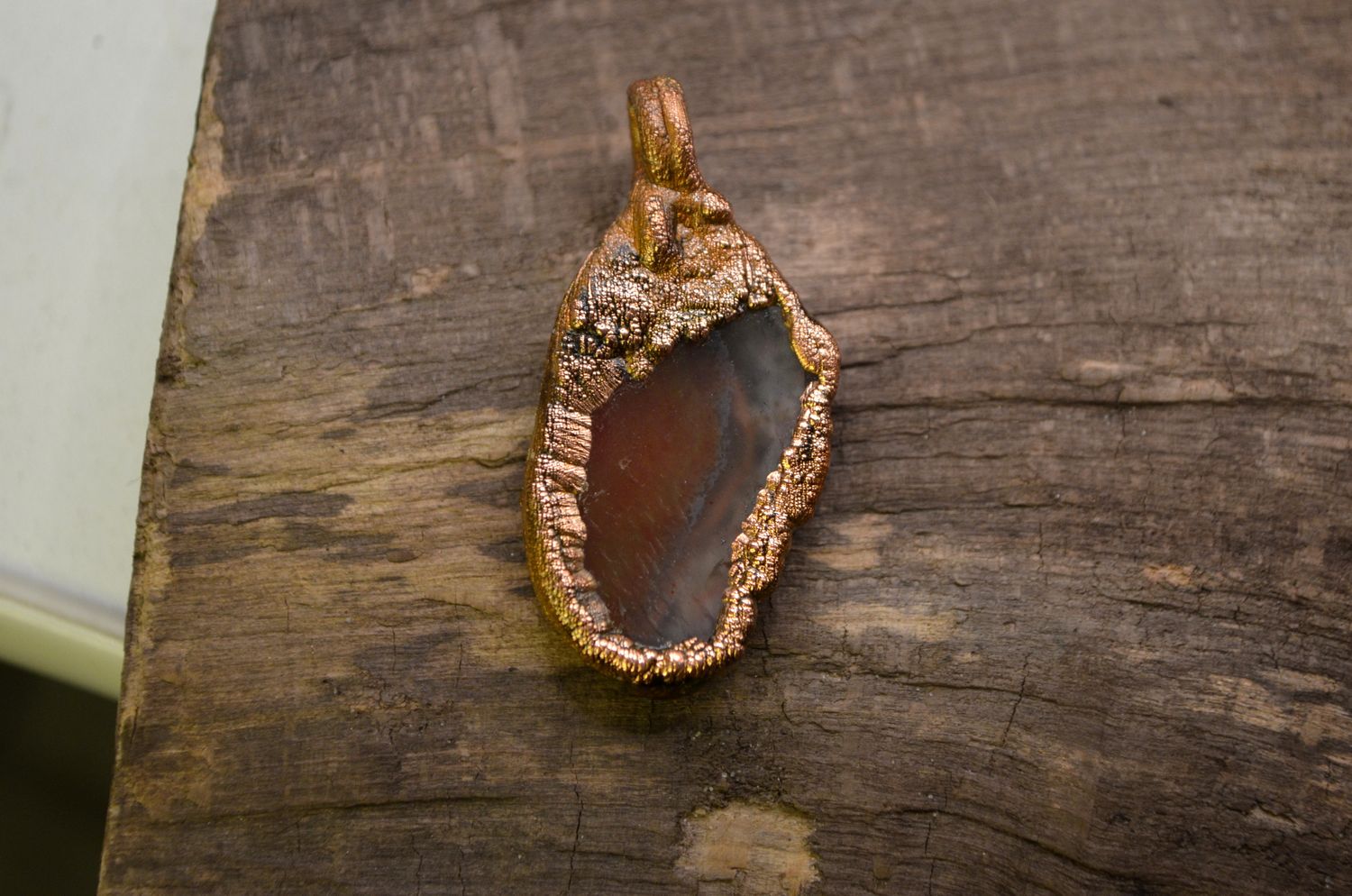 Zawieszka z agatem – miedź (elektroformowanie)