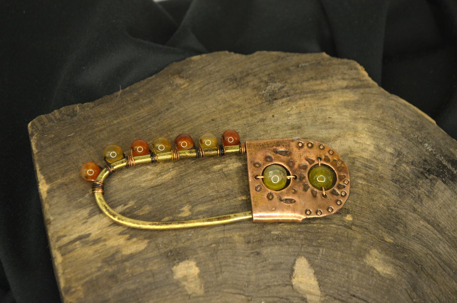 Agrafka handmade miedź mosiądz agat