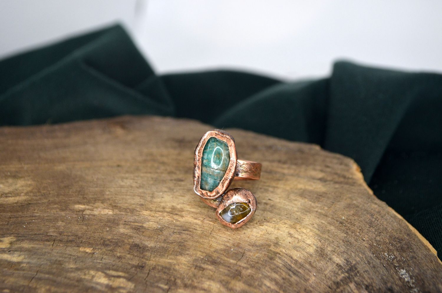 Pierścień z tanzanitem i cytrynem (miedź)