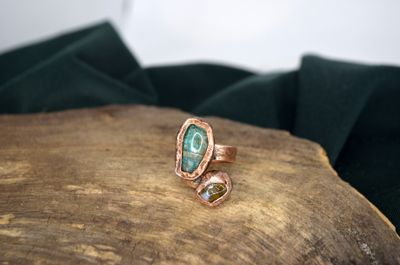 Pierścień z tanzanitem i cytrynem (miedź)