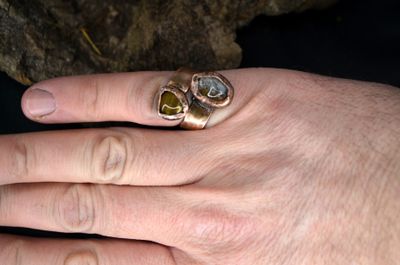 Pierścień miedziany z tygrysim okiem oraz cytrynem – regulowany