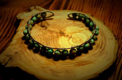 Miedziana bransoleta z turkusem – handmade