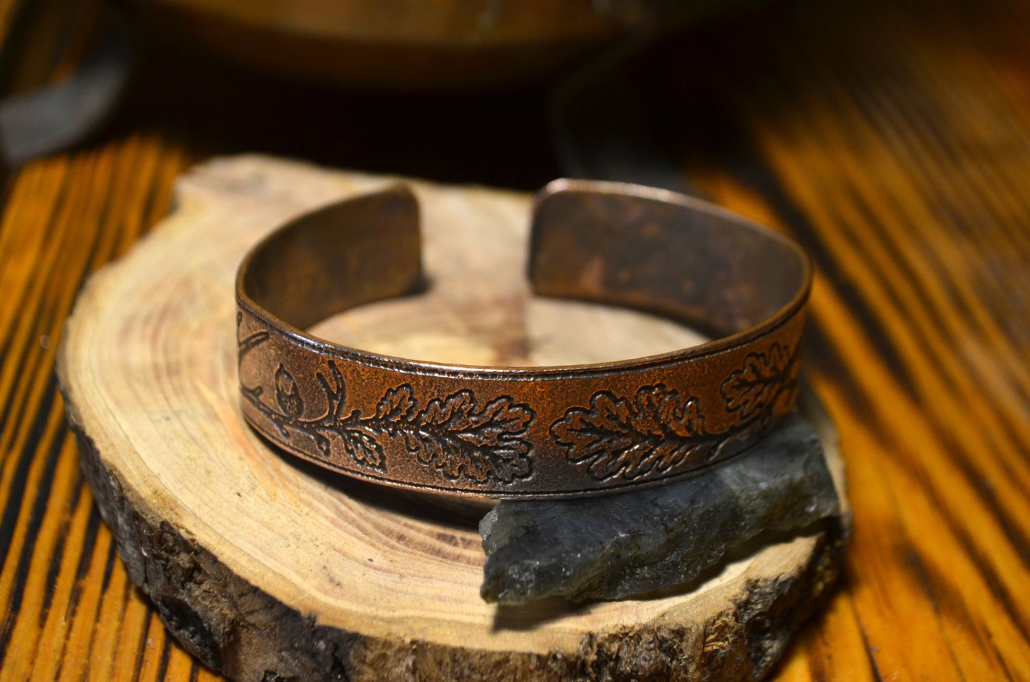 Bransoleta miedziana handmade z motywami natury