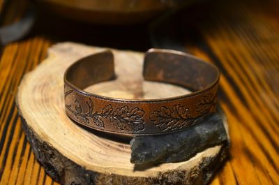 Bransoleta miedziana handmade z motywami natury