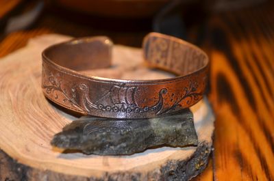 Bransoleta miedziana handmade z motywami natury