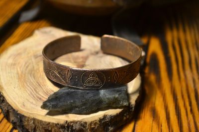 Bransoleta miedziana handmade z motywami natury