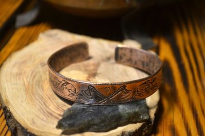 Bransoleta miedziana handmade z motywami natury