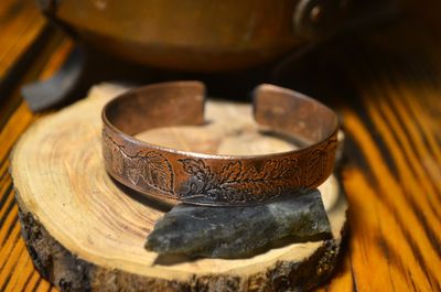 Bransoleta miedziana handmade z motywami natury