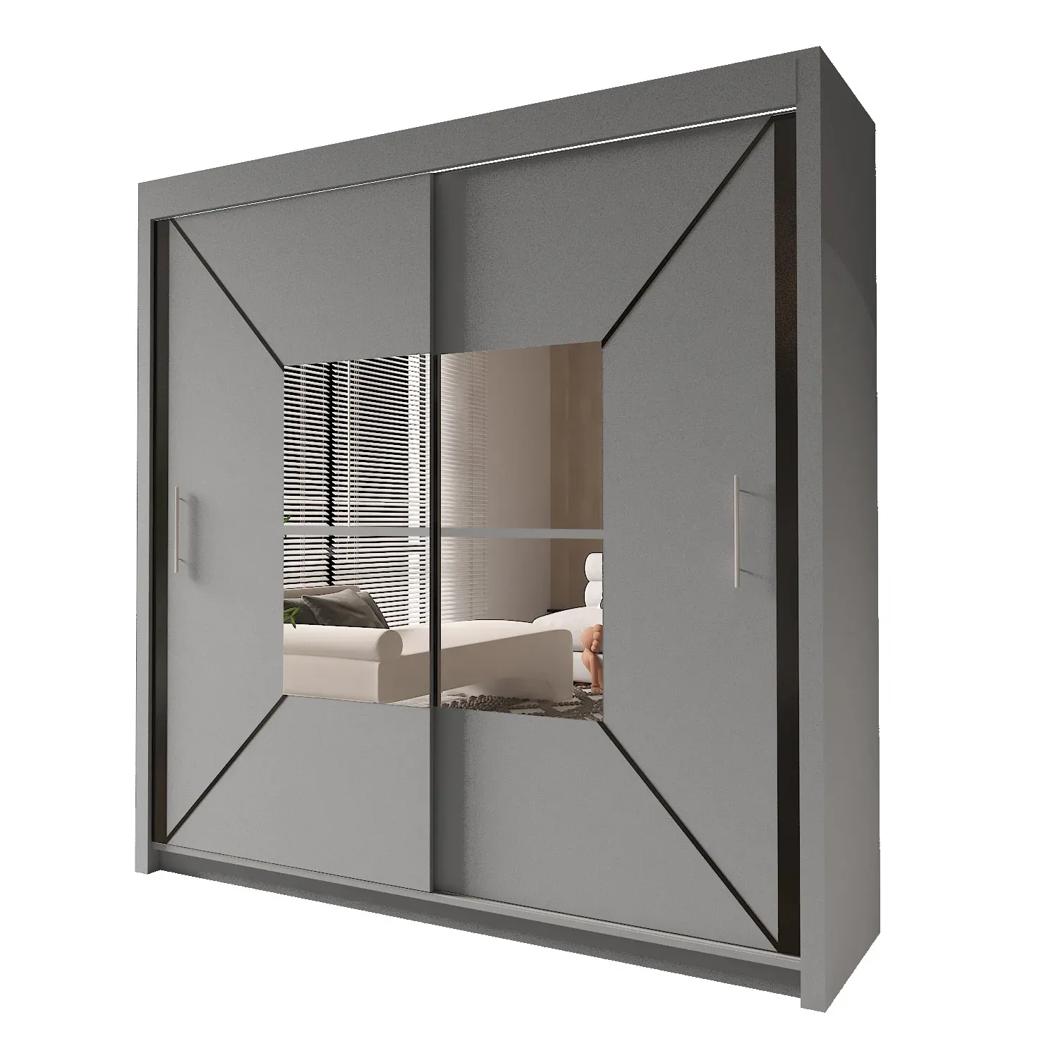 Modern Double Mirror Sliding Doors Wardrobe for bedroom-Nicole