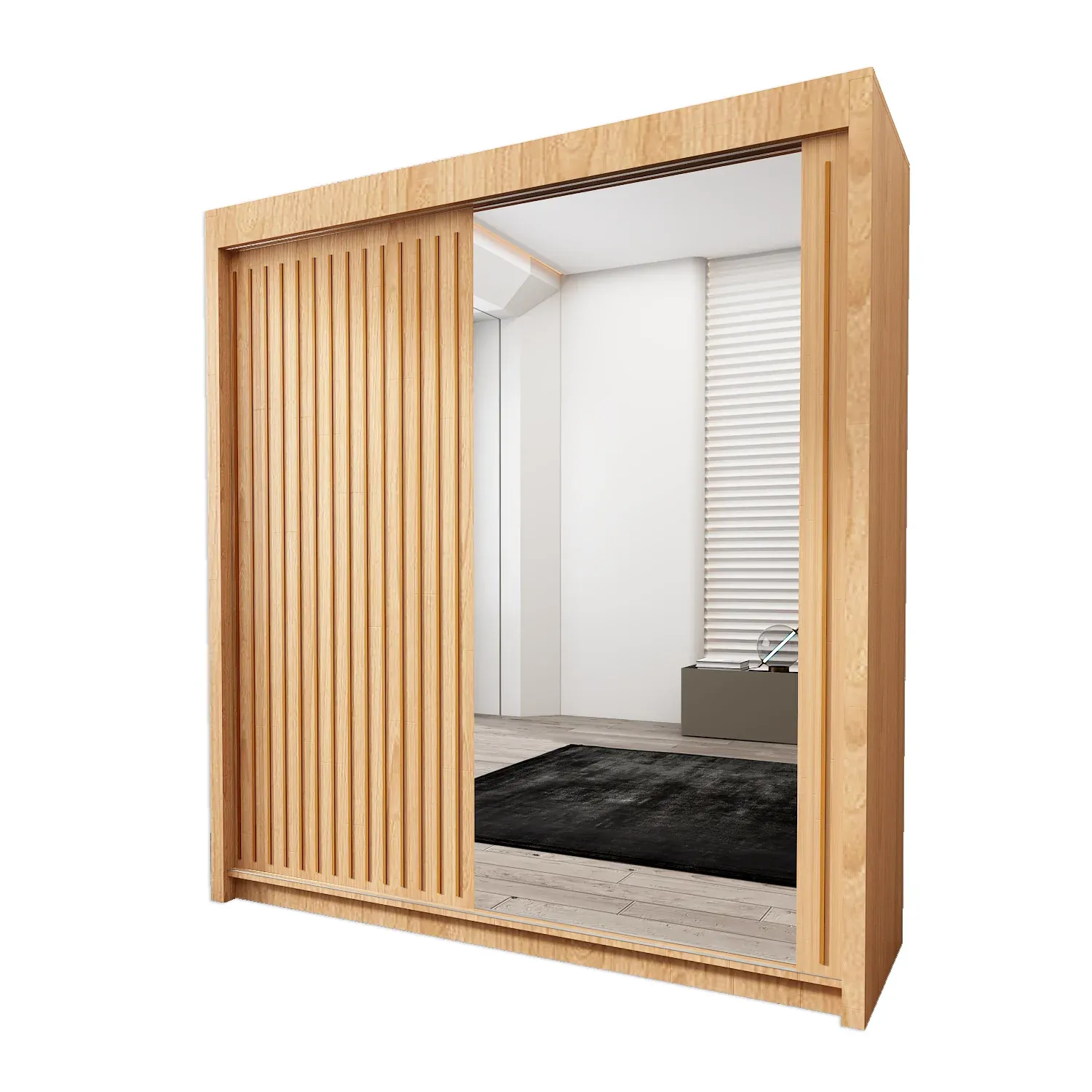 Modern Full Mirror 2&amp;3 Sliding Doors Wardrobe for Bedroom-Royal