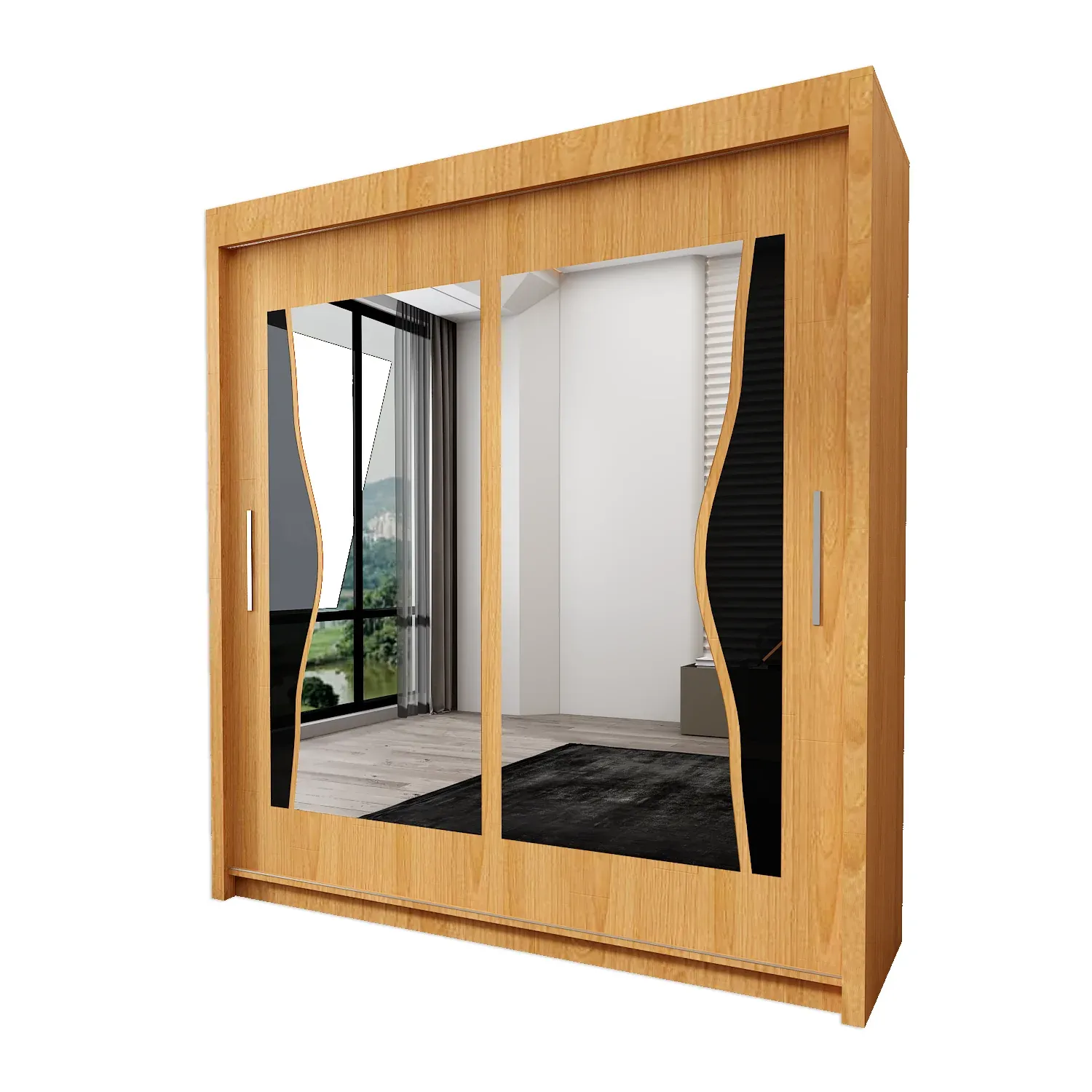 Modern Double Mirror Sliding Doors Wardrobe for bedroom-Batumi