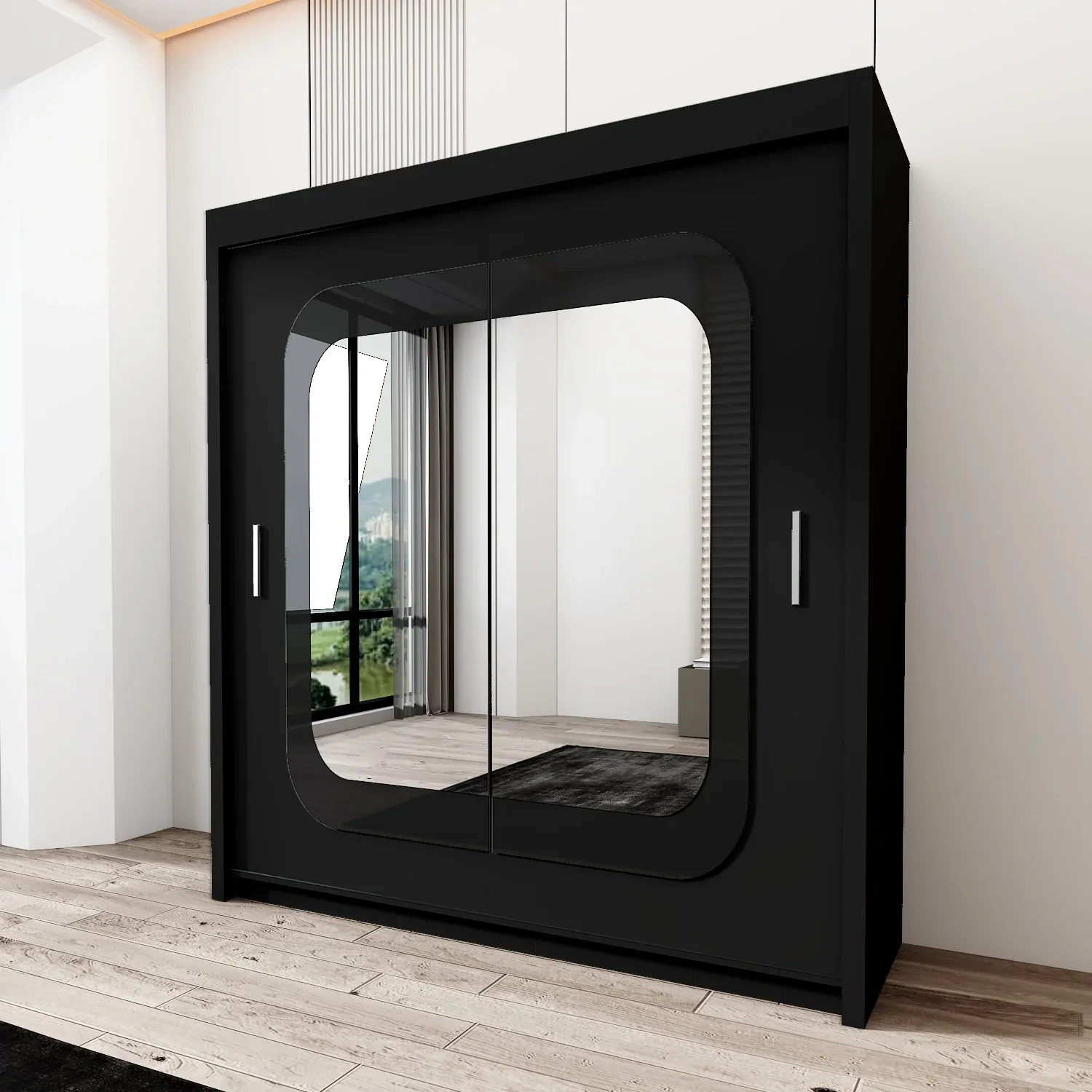 Marika Sliding Mirror Door Wardrobe – 120–203cm Modern Bedroom Storage UK