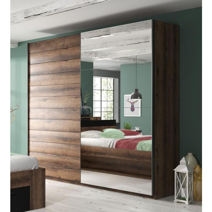 Sliding Wardrobe - VIMA 2 Door Mirrored Wardrobe Oak 180cm
