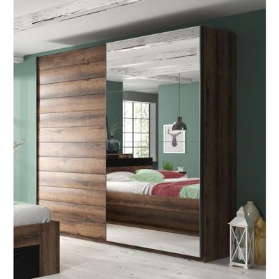 VIMA 180cm Oak 2 Door Mirrored Sliding Wardrobe – Modern Bedroom Storage UK