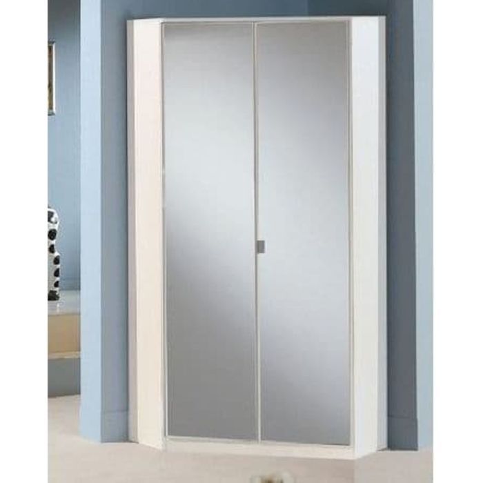 Corner Wardrobe - SARNIA 2 Door Full Mirrored Wardrobe White 93cm