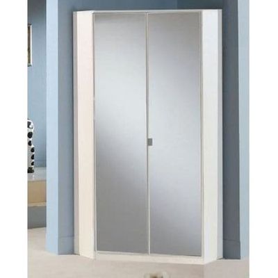 SARNIA 93cm White Corner Wardrobe – 2 Door Full Mirrored Bedroom Storage UK