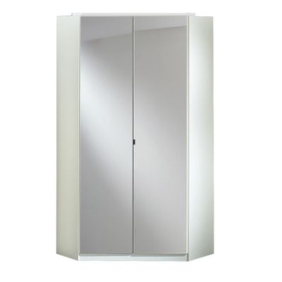 CALLISTO 95cm White Gloss Corner Wardrobe – 2 Door Mirrored Bedroom Storage UK