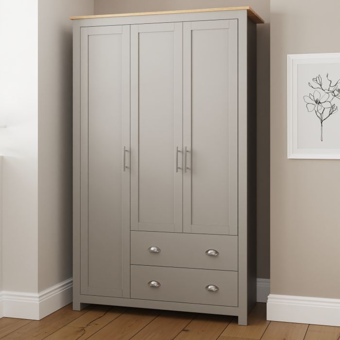Wardrobe - LEVIS 3 Door Wardrobe Grey 112cm