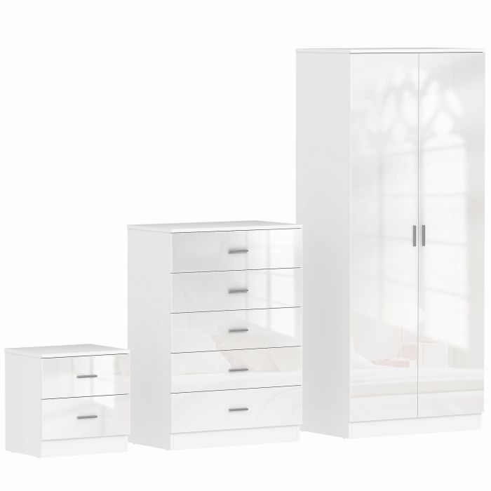 Wardrobe Set - HERON 2 Door Bedroom Set 3 Piece White 76cm