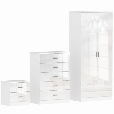 Wardrobe Set - HERON 2 Door Bedroom Set 3 Piece White 76cm