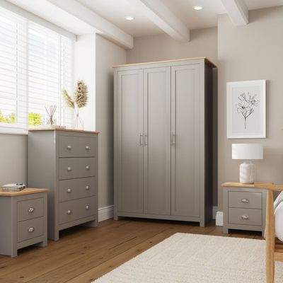 Wardrobe Set - LEVIS 3 Door Bedroom Set 4 Piece Grey 111.8cm