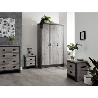 Wardrobe Set - BELONA 3 Door Bedroom Set 4 Piece Grey 105cm