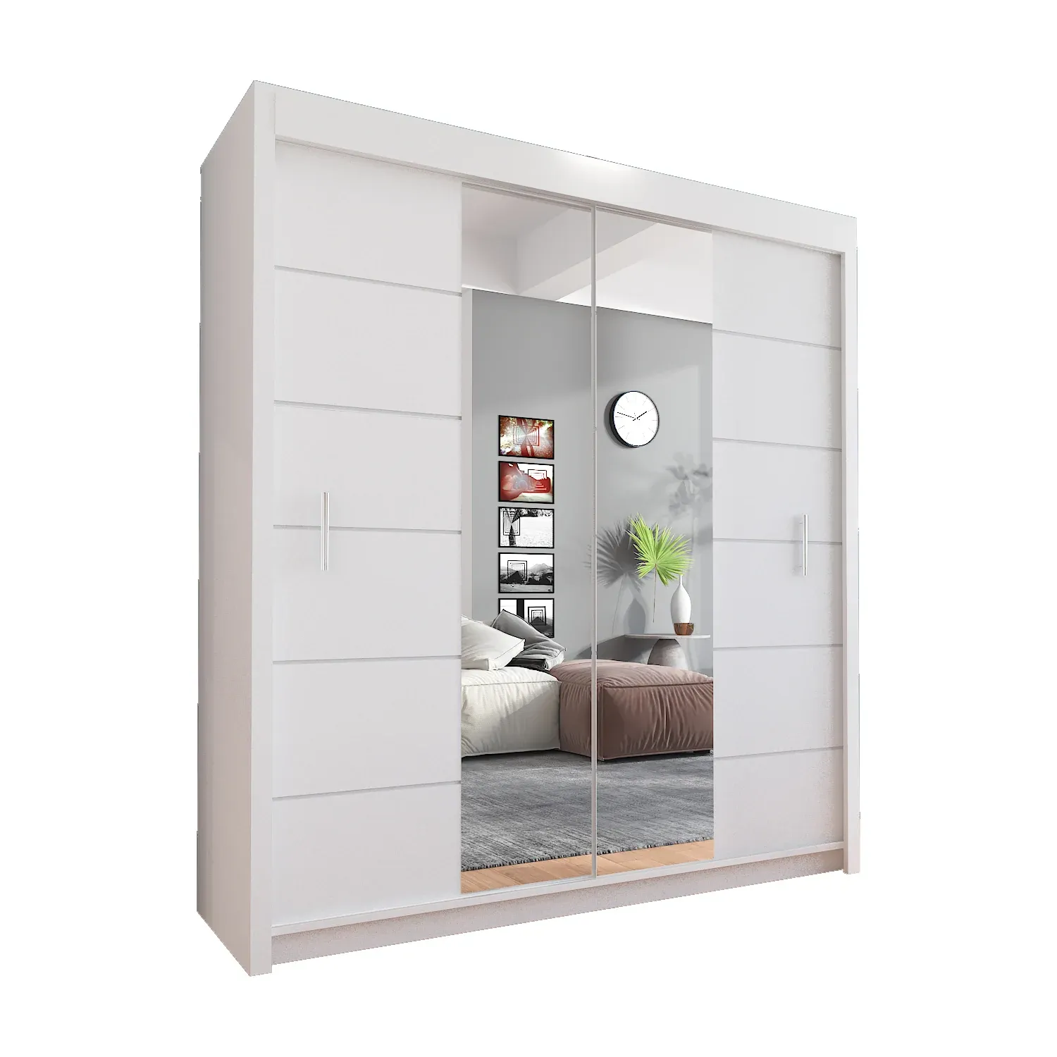 Modern Full Mirror 2&amp;3 Sliding Doors Wardrobe for Bedroom-Lisbon