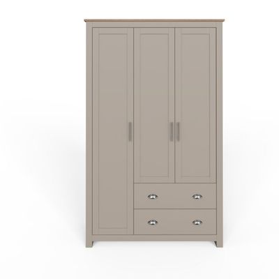 LEVIS 112cm Grey 3 Door Wardrobe – Modern Bedroom Storage UK