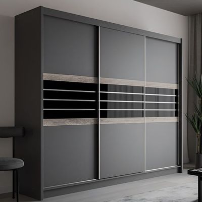 DACORUM 250cm Black 3 Door Sliding Wardrobe – Modern Bedroom Storage UK