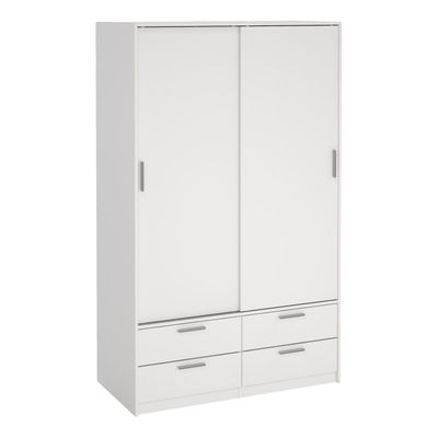 Sliding Wardrobe - LACOSTE 2 Doors and 4 Drawers Wardrobe White 121.2cm