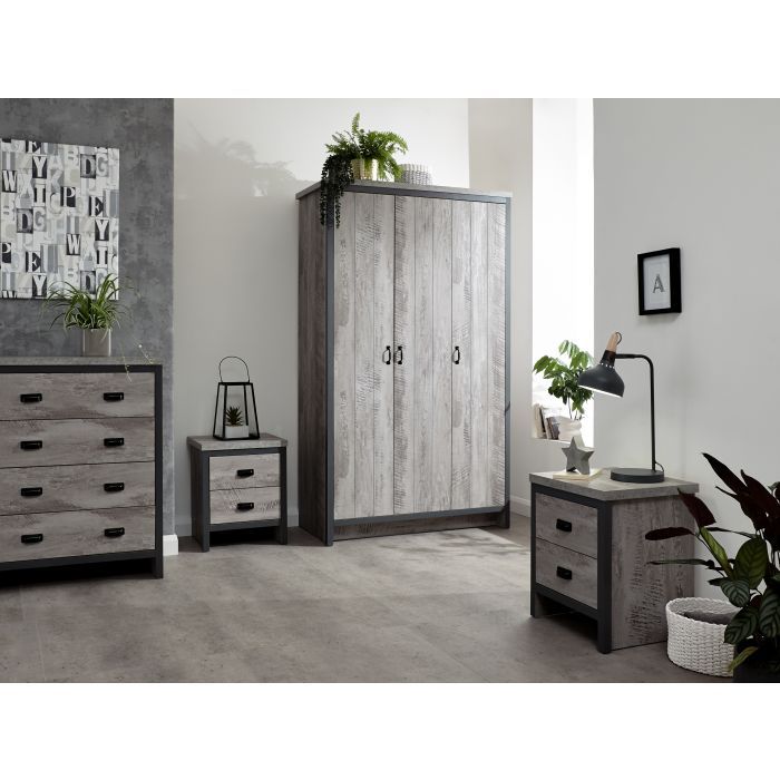 Wardrobe Set - BELONA 3 Door Bedroom Set 4 Piece Grey 105cm