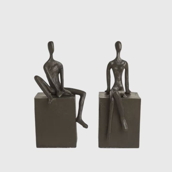 Bookend Set: Man &amp; Woman on Block