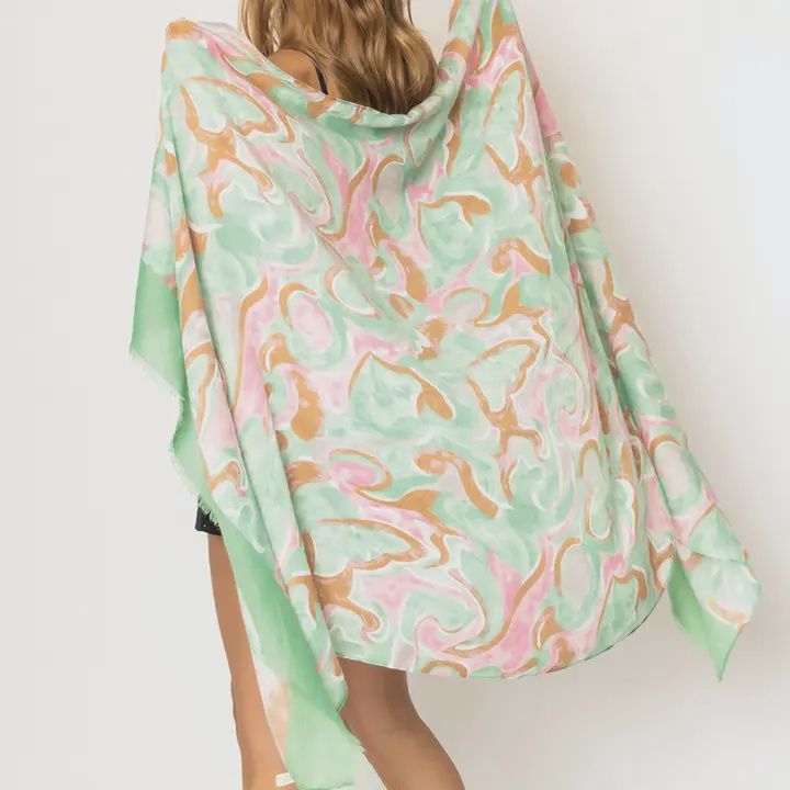 Bordered Swirl Print Scarf