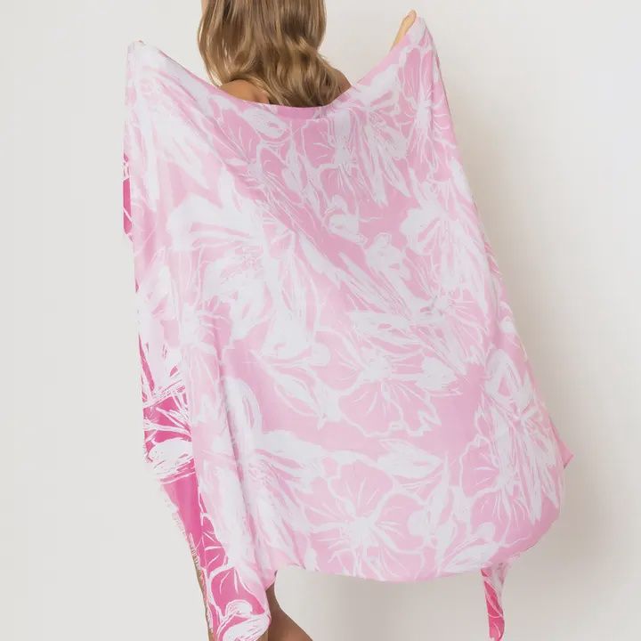 Pastel Solid Floral Print Scarf