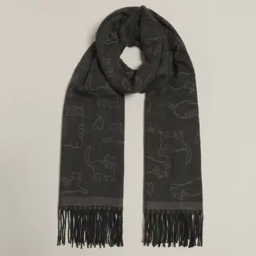 Reversible Cat Print Cashmere Feel Shawl Scarf