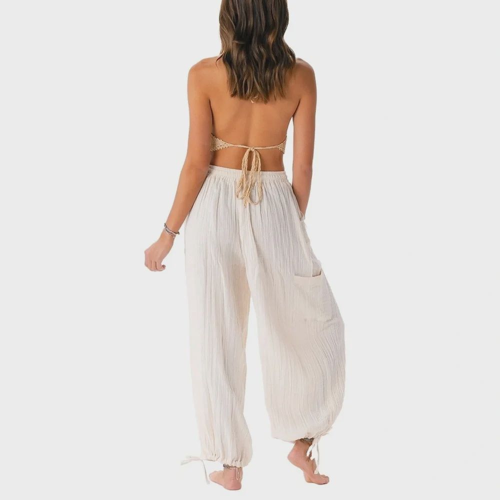 Cream Cotton Jogger Harem Pants - 5567073611