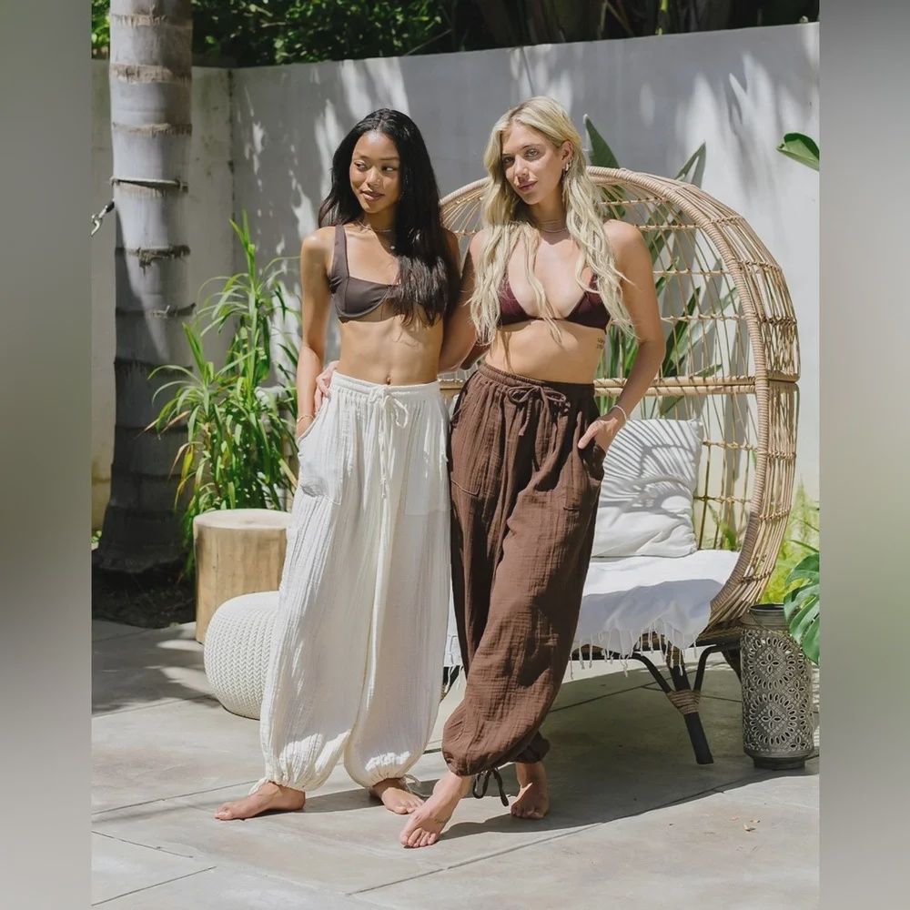 Cream Cotton Jogger Harem Pants - 5567073611