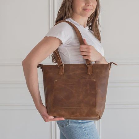 Crossbody Leather Tote Bag Saddle Brown XL