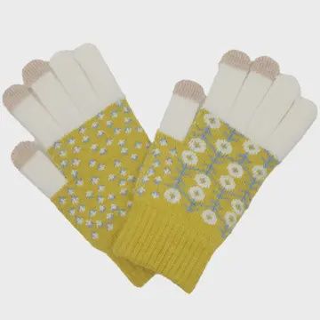 Floral Patterned Knitted Gloves
