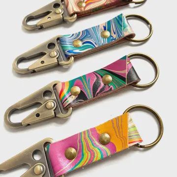 Marbled Carabiner Leather Keychain