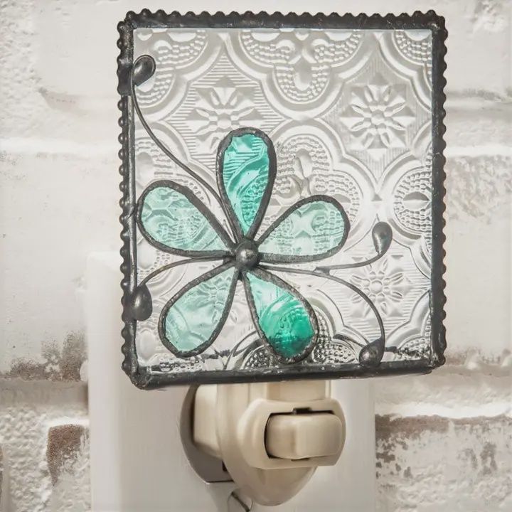 Turquoise Blue Glass Flower Night Light