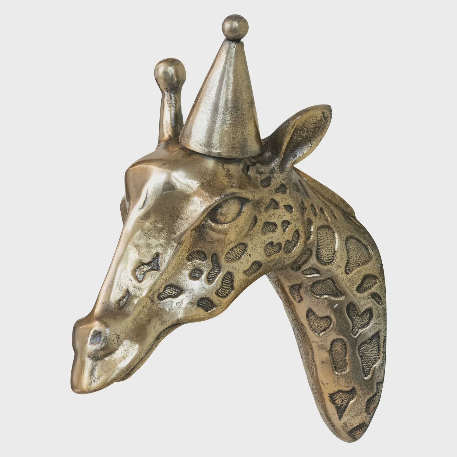 Cast Aluminum Giraffe Head With Party Hat Wall Decor