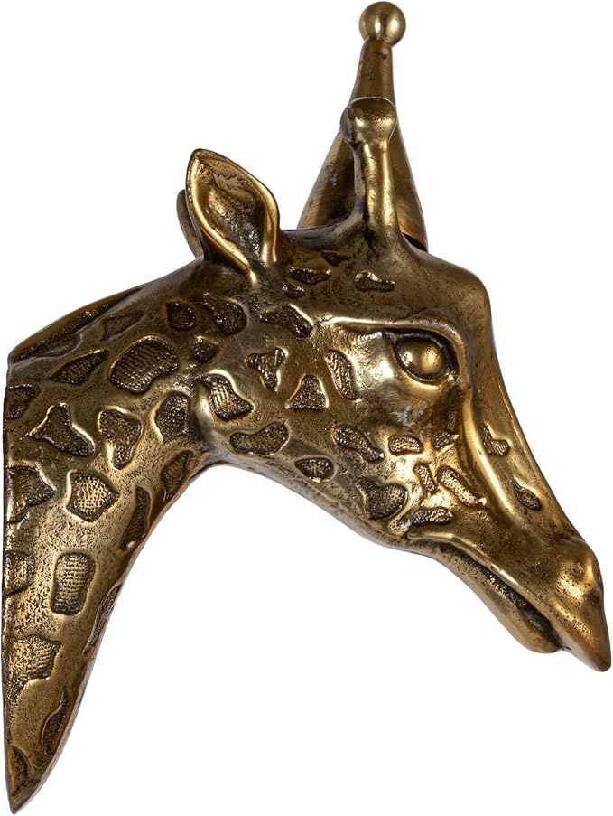 Cast Aluminum Giraffe Head With Party Hat Wall Decor